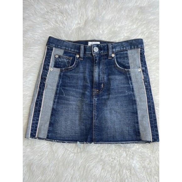 Hudson Size 25 The Viper Denim Mini Skirt Raw Edge Hem Color Block BIN A18 - Picture 3 of 12